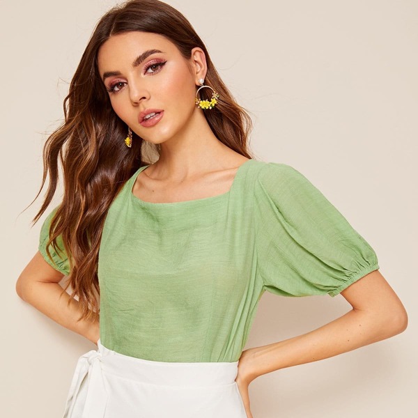 

Puff Sleeve Zip Back Top