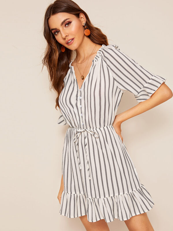 

Полосатое платье на кулиске с пуговицами, Barbara C