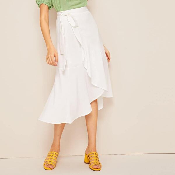 

Knot Side Flounce Wrap Skirt, White