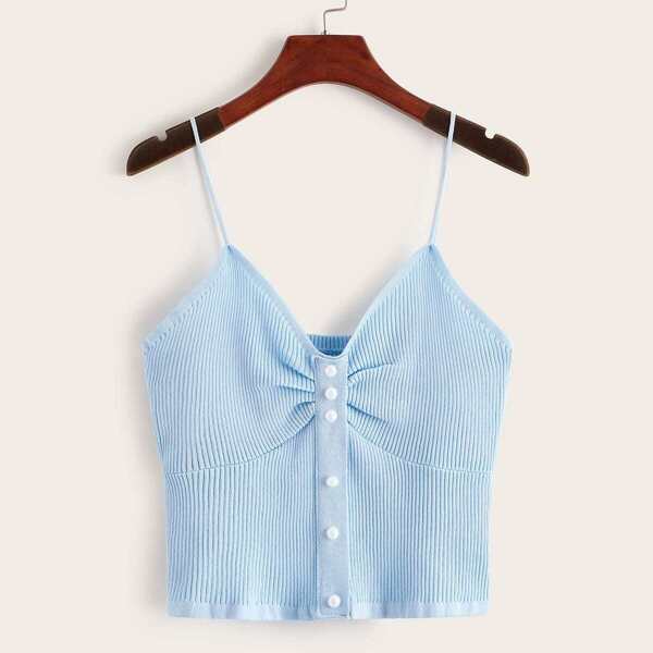 

Ruched Front Rib-knit Cami Top