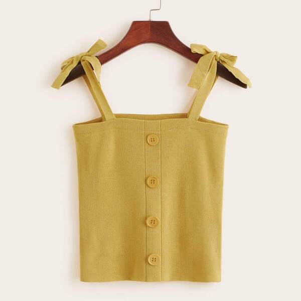 

Button Front Tie Strap Crop Top