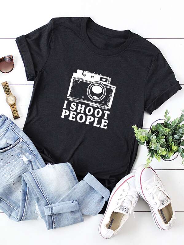 

Letter & Camera Graphic Tee, Black