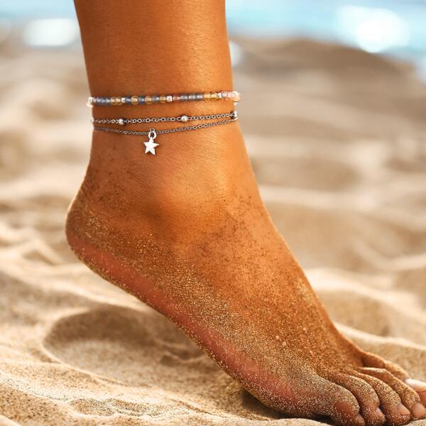

Star & Bead Decor Anklet 3pcs, Multicolor