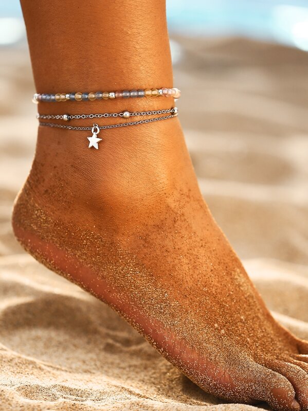

Star & Bead Decor Anklet 3pcs, Multicolor