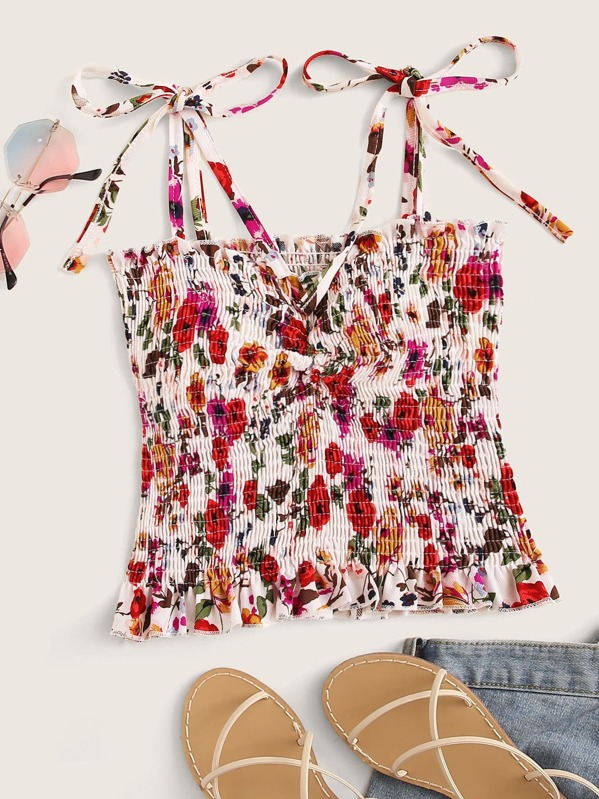 

Ditsy Floral Print Shirred Cami Top, Multicolor