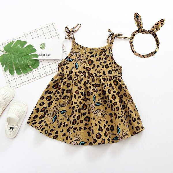 

Toddler Girls Leopard Print Slip Dress With Headband, Multicolor