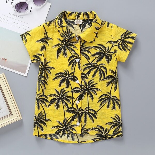 

Toddler Boys Coconut Trees Print High Low Shirt, Yellow