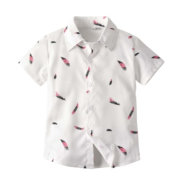 

Toddler Boys Feather Print Curved Hem Shirt