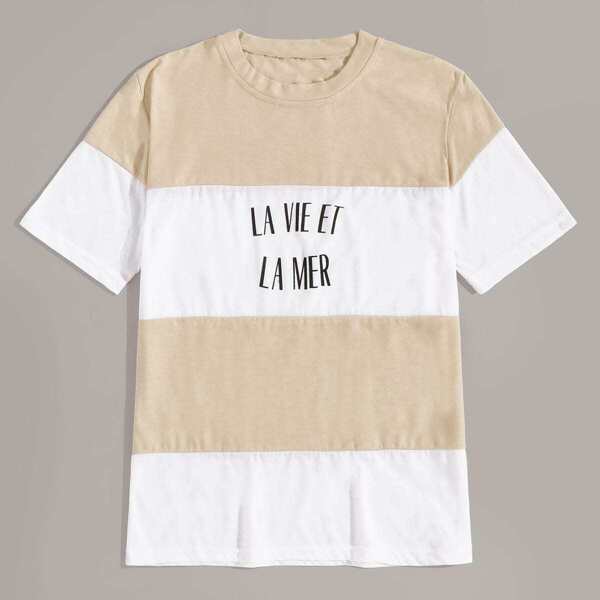 

Men Cut And Sew Panel Letter Print Tee