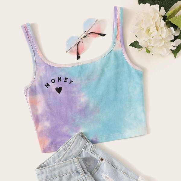 

Tie Dye Letter Print Tank Top