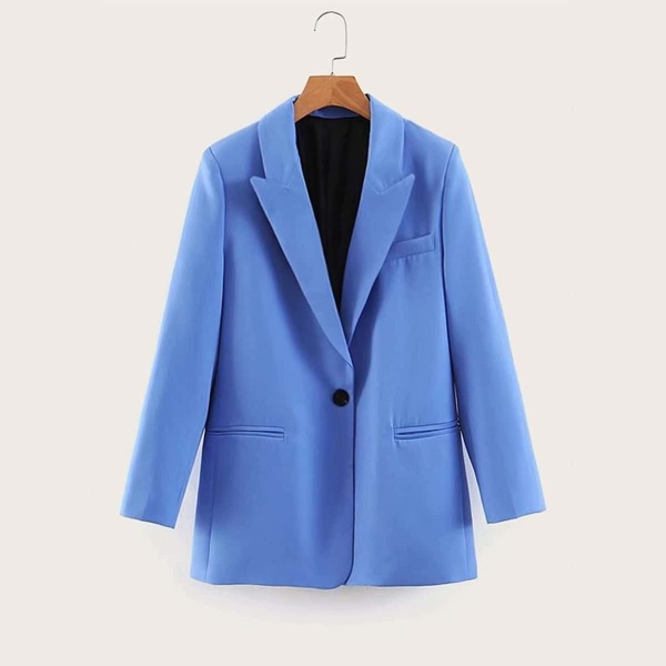 

Notched Neck Solid Blazer, Blue