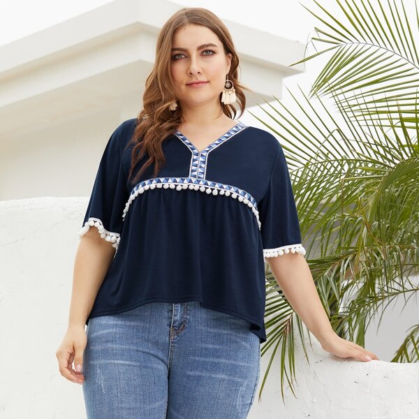 

Plus Pom Pom Dip Hem Blouse