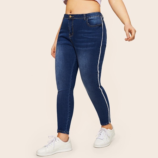 

Plus Contrast Taped Side Jeans
