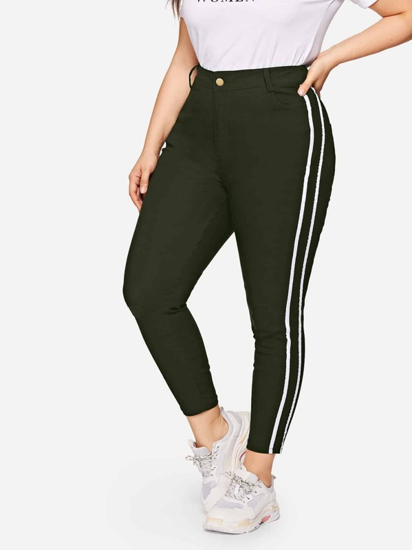 

Plus Contrast Striped Side Jeans, Army green, Franziska