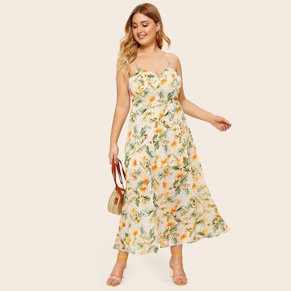 

Plus Leaf Print Cami Dress