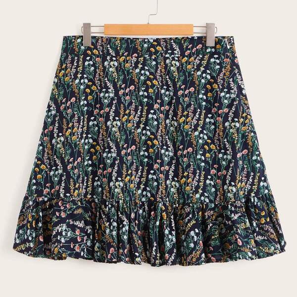 

Plus Ditsy Floral Ruffle Hem Skirt