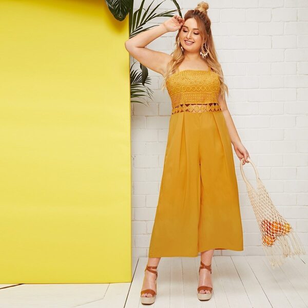 

Plus Contrast Crochet Cami Jumpsuit, Yellow