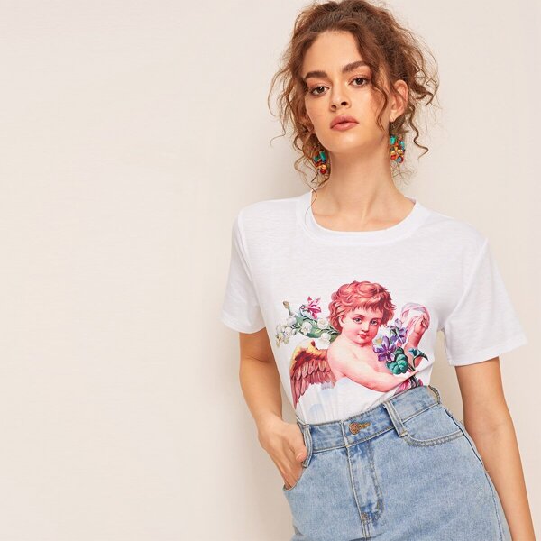 

Angel Print Tee, White