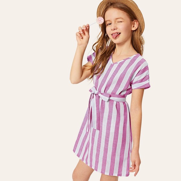 

Girls Striped Tunic Dress With Belt