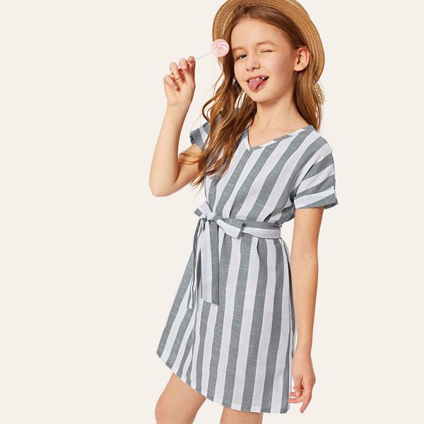 

Girls Striped Dress With Belt