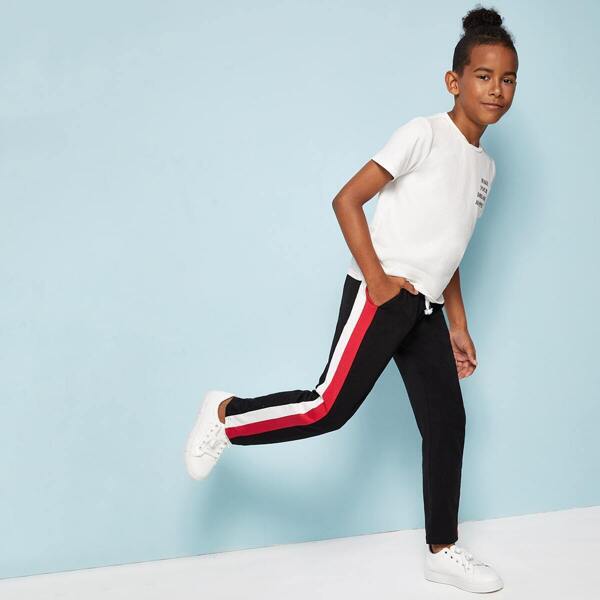 

Boys Drawstring Waist Color-block Pants