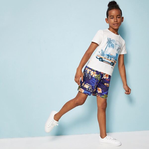 

Boys Landscape Print Pocket Side Sweat Shorts