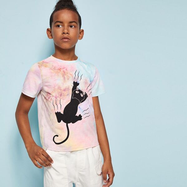 

Boys Cat Print Tie Dye T-shirt
