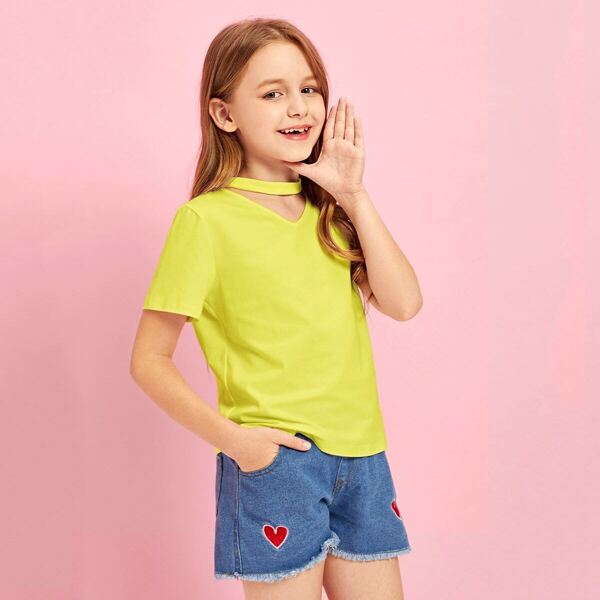 

Girls Neon Yellow Choker Neck Tee