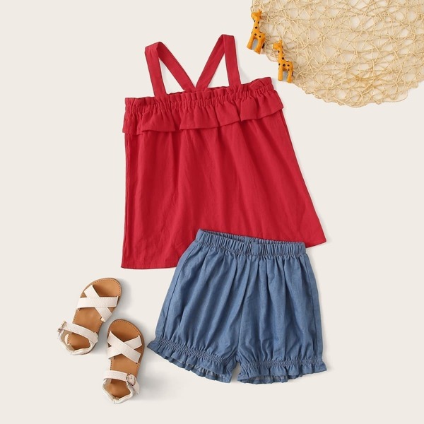 

Toddler Girls Frill Trim Top & Shorts Set, Multicolor