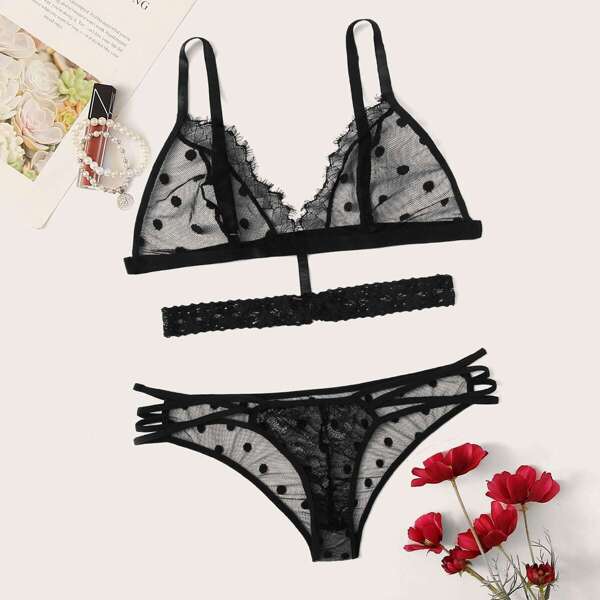 

Polka Dot Floral Lace Lingerie Set