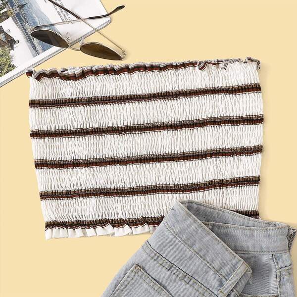 

Striped Shirred Tube Top, Multicolor