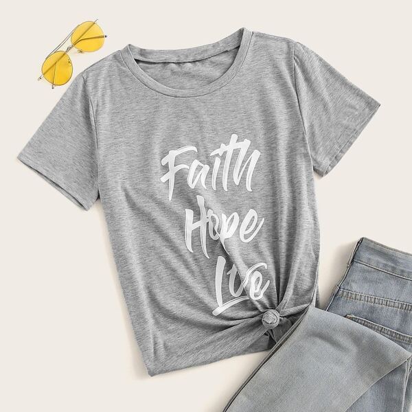 

Heathered Gray Letter Print Tee