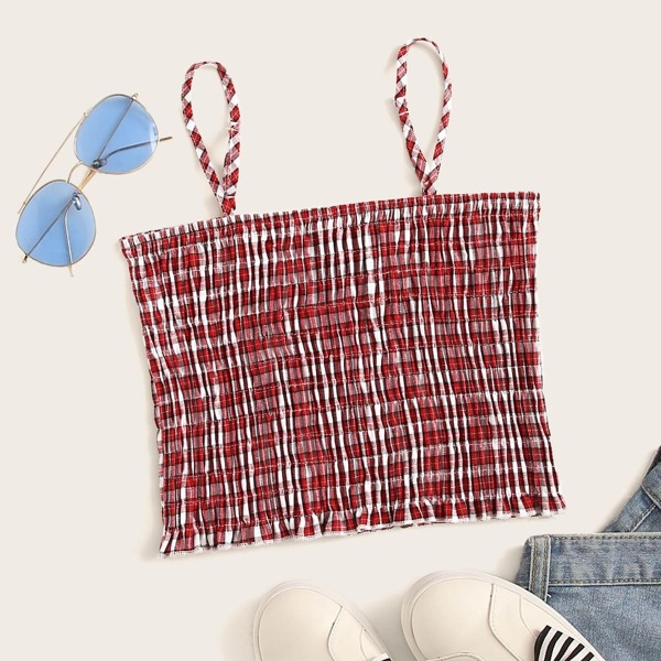 

Frill Hem Shirred Gingham Cami Top