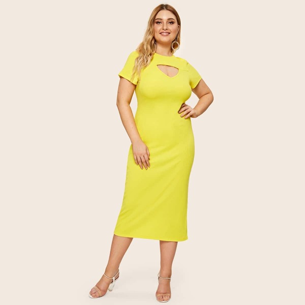 

Plus Neon Yellow Cutout Front Ribbed Pencil Dress