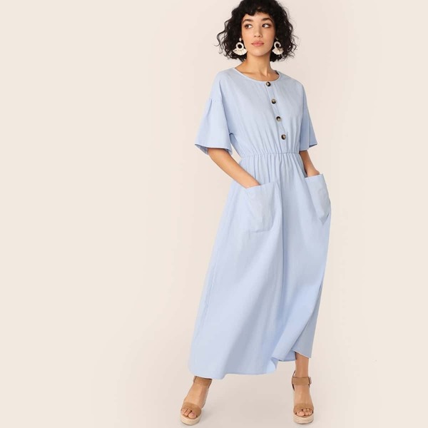 

Half Placket Pocket Front Fit & Flare Dress