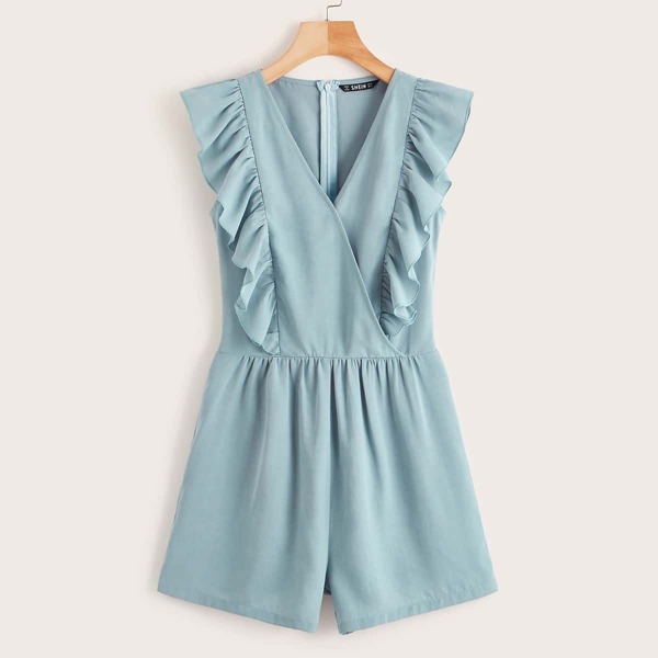 

Surplice Neck Ruffle Armhole Romper