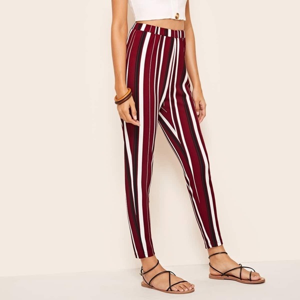 

Elastic Waist Striped Cigarette Pants