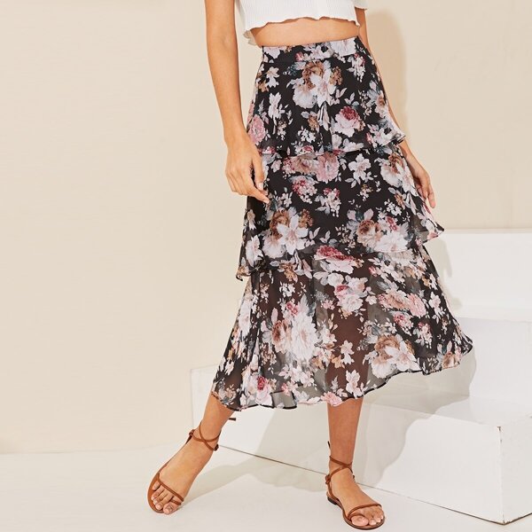 

Layered Ruffle Floral Skirt, Multicolor