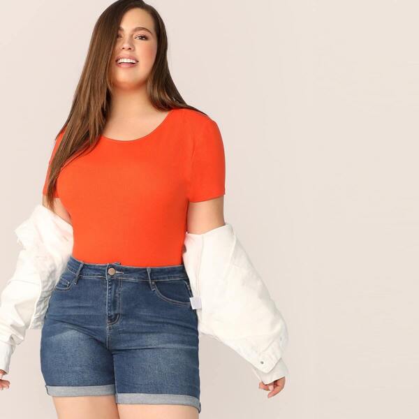 

Plus Neon Orange Rib-knit Top