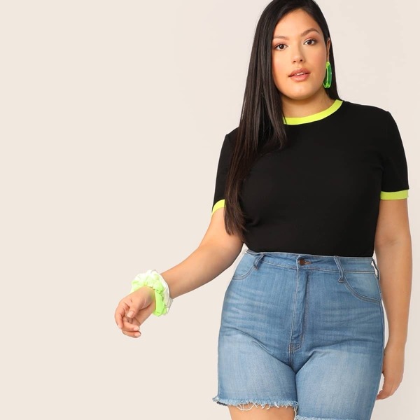 

Plus Neon Ringer Tee, Black