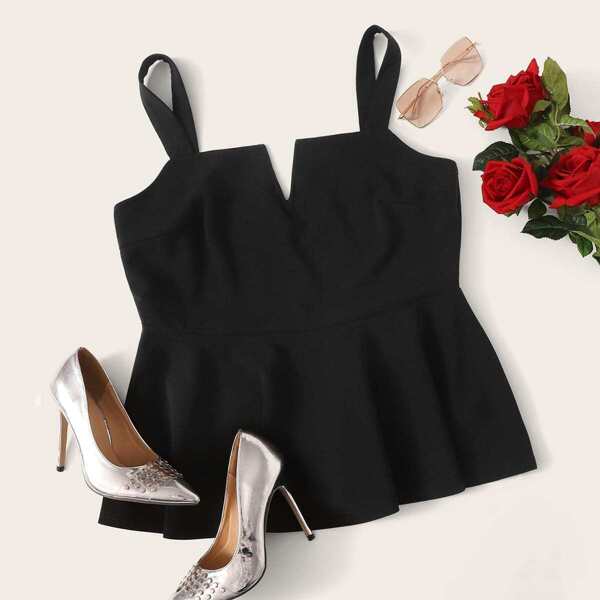 

Plus V-cut Neck Peplum Top, Black