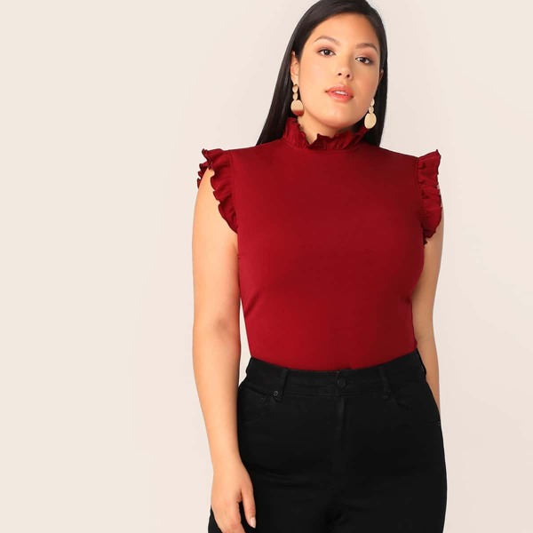 

Plus Frill Trim Sleeveless Fitted Top