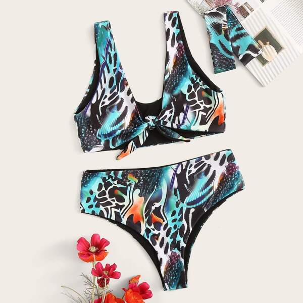 

Animal Print High Waist Bikini With Headband