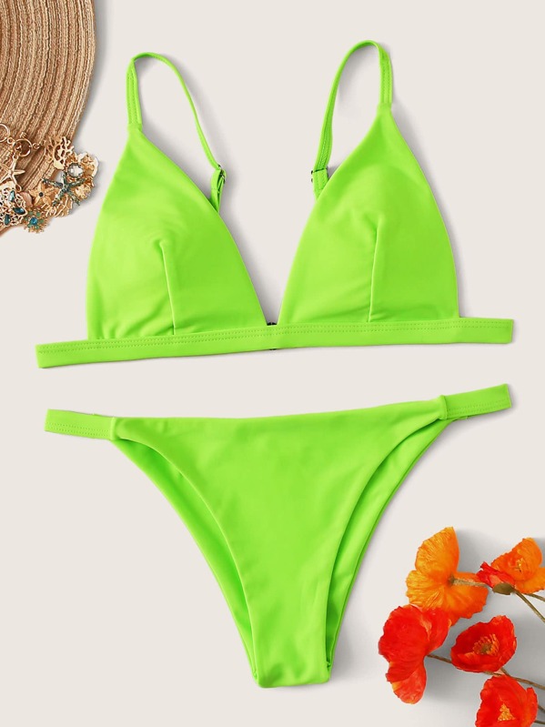 

Neon Green Triangle Top With Tanga Bikini Set