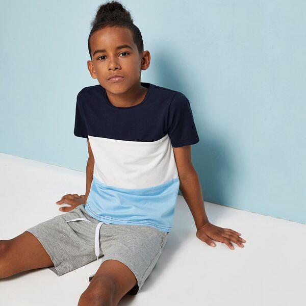 

Boys Cut And Sew Top & Heather Grey Sweat Shorts Set