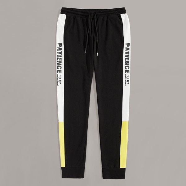 

Men Letter Print Cut-and-sew Sweatpants