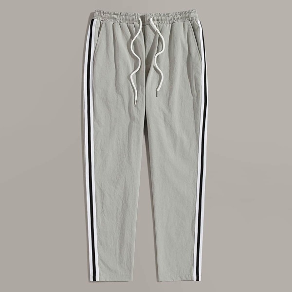 

Men Drawstring Waist Striped Tape Side Pants