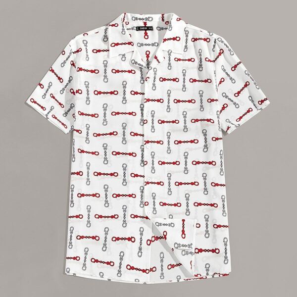

Men Revere Collar Horse-bit Print Shirt