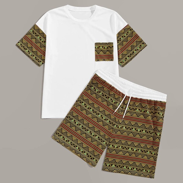 

Men Aztec Print Tee & Shorts