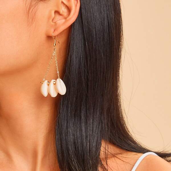 

Shell Decor Chain Drop Earrings 1pair, Gold